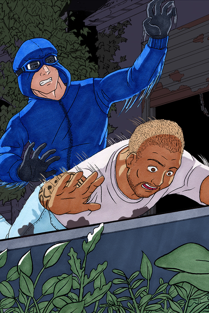 Head-first into the guardrail.